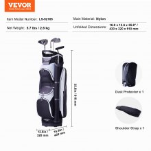 VEVOR Bolsa para carrito de golf con organizador de 14 vías en la parte superior, bolsa para carrito de golf de nailon de primera calidad con múltiples bolsillos de 36 pulgadas, bolsas de golf duraderas con asas, cubierta antipolvo y correas desmontables para hombres y mujeres, bloque de color negro
