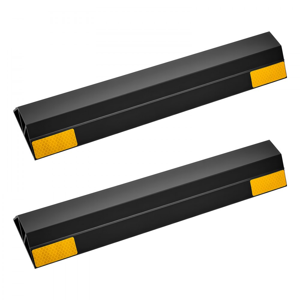 VEVOR Topes de Estacionamiento, 2 uds, Ayuda para Aparcar en Garajes, Limitador de Plaza de Aparcamiento con Bandas Reflectantes, PP, para Coches, Furgonetas y Camiones, 406 x 95 x 45 mm, Negro