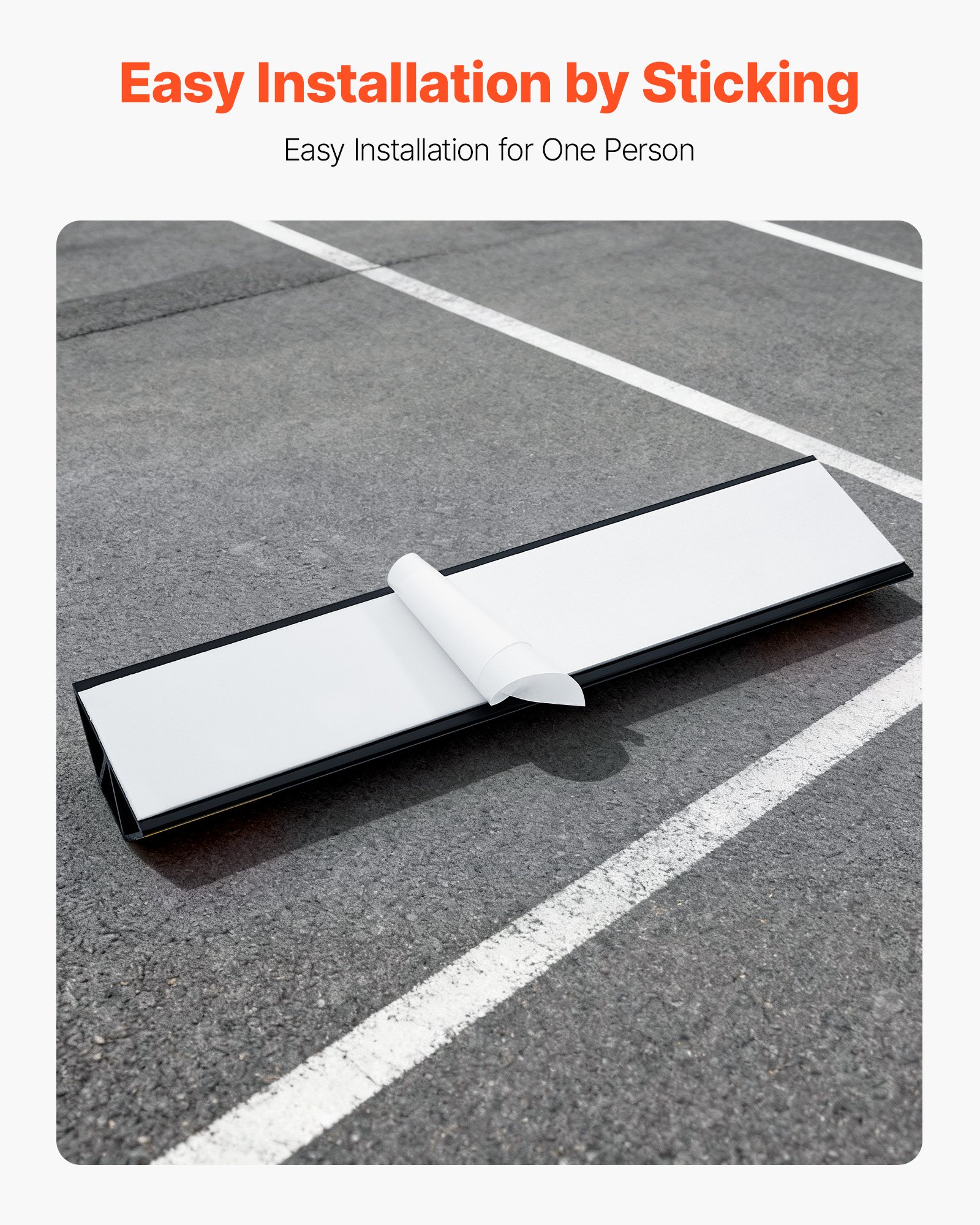VEVOR Topes de Estacionamiento, 2 uds, Ayuda para Aparcar en Garajes, Limitador de Plaza de Aparcamiento con Bandas Reflectantes, PP, para Coches, Furgonetas y Camiones, 406 x 95 x 45 mm, Negro