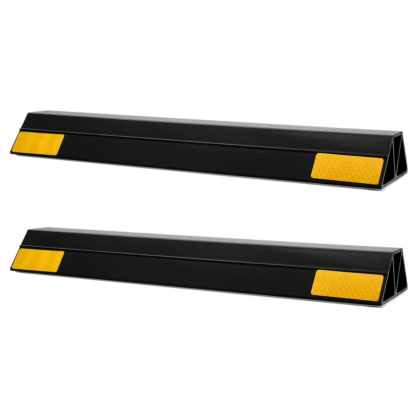 VEVOR Topes de Estacionamiento, 2 uds, Ayuda para Aparcar en Garajes, Limitador de Plaza de Aparcamiento con Bandas Reflectantes, PP, para Coches, Furgonetas y Camiones, 406 x 95 x 45 mm, Negro