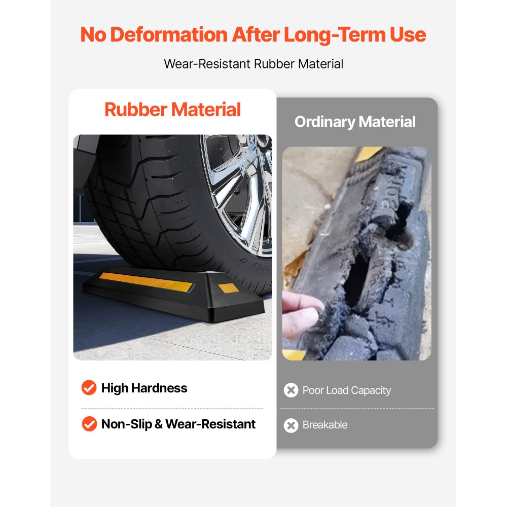 VEVOR Topes de Estacionamiento, Topes de Rueda, 2 Unidades, 548 x 158 x 94 mm, con Bandas Reflectantes, Barrera de Estacionamiento de Goma para Coches, Furgonetas y Camiones, Guía de Rueda, Negro