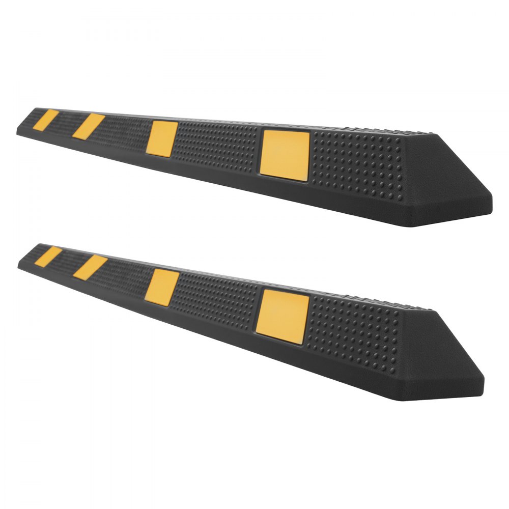 VEVOR Tope de Estacionamiento, 2 Unidades, 184 x 16 x 11 cm, Barrera de Estacionamiento de Goma con Bandas Reflectantes Brillantes, para Coches, Furgonetas y Camiones, Guía para Ruedas, Negro