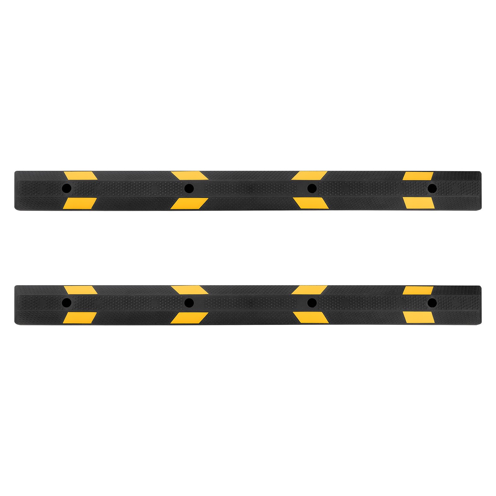 VEVOR Tope de Estacionamiento, 2 Unidades, 184 x 16 x 11 cm, Barrera de Estacionamiento de Goma con Bandas Reflectantes Brillantes, para Coches, Furgonetas y Camiones, Guía para Ruedas, Negro