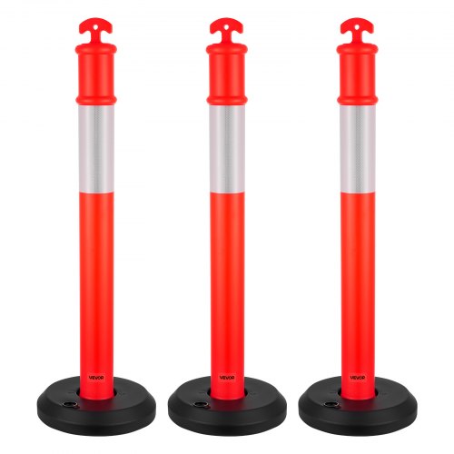 VEVOR Postes de Tráfico 3 Piezas Bolardo de Tráfico 1140 mm con Base Rellenable y Banda Reflectante Postes de Barrera para Estacionamiento, Garajes, Estadios Deportivos, Lugares de Exhibición, Rojo