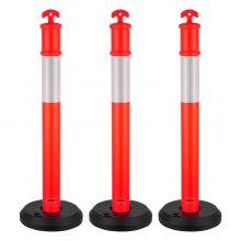 VEVOR Postes de Tráfico 3 Piezas Bolardo de Tráfico 1140 mm con Base Rellenable y Banda Reflectante Postes de Barrera para Estacionamiento, Garajes, Estadios Deportivos, Lugares de Exhibición, Rojo