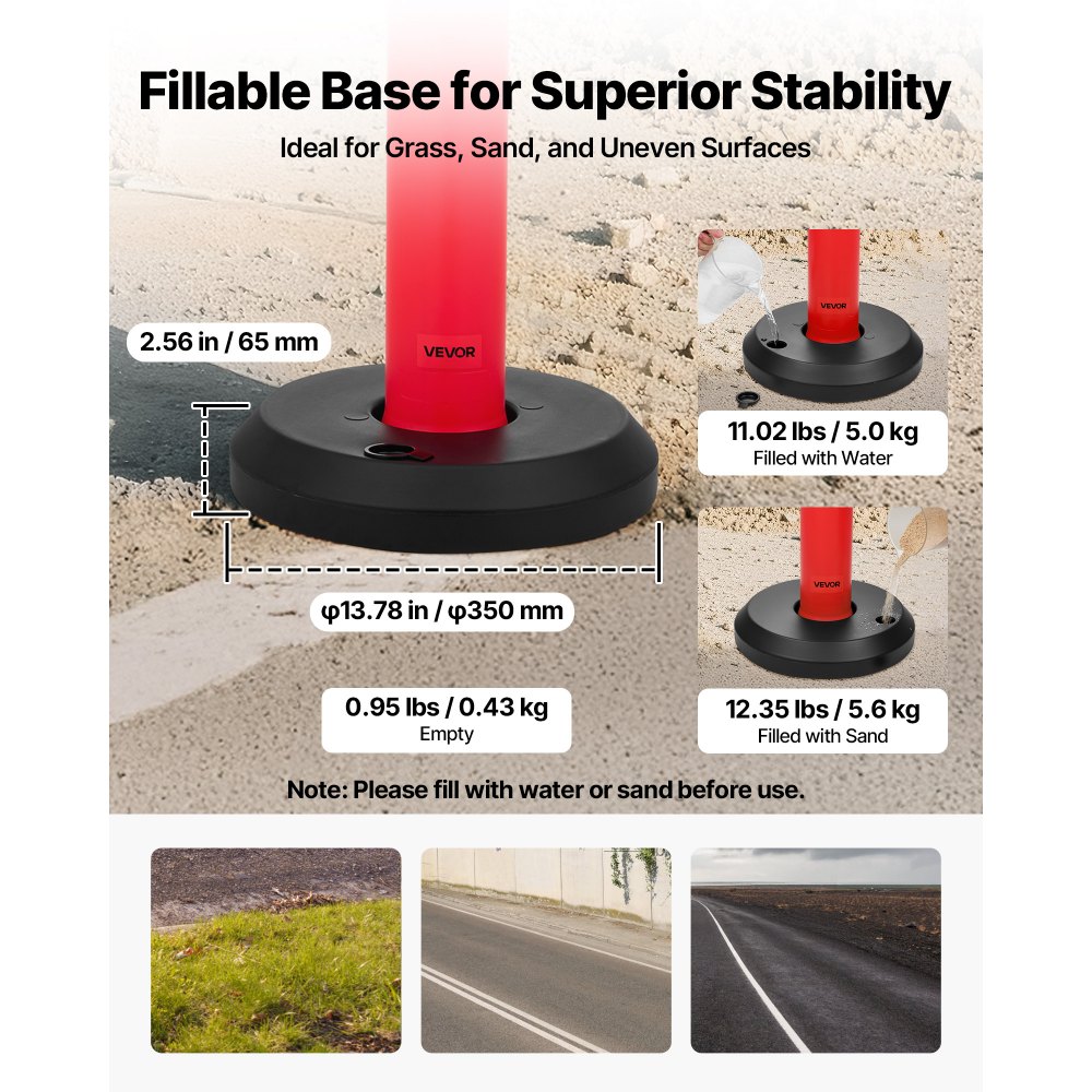 VEVOR Postes de Tráfico 6 Piezas Bolardo de Tráfico 1140 mm con Base Rellenable y Banda Reflectante Postes de Barrera para Estacionamiento, Garajes, Estadios Deportivos, Lugares de Exhibición, Rojo