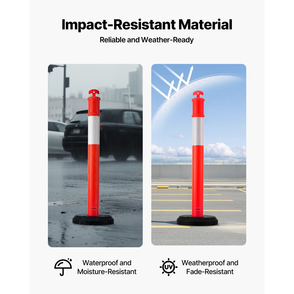 VEVOR Postes de Tráfico 6 Piezas Bolardo de Tráfico 1140 mm con Base Rellenable y Banda Reflectante Postes de Barrera para Estacionamiento, Garajes, Estadios Deportivos, Lugares de Exhibición, Rojo