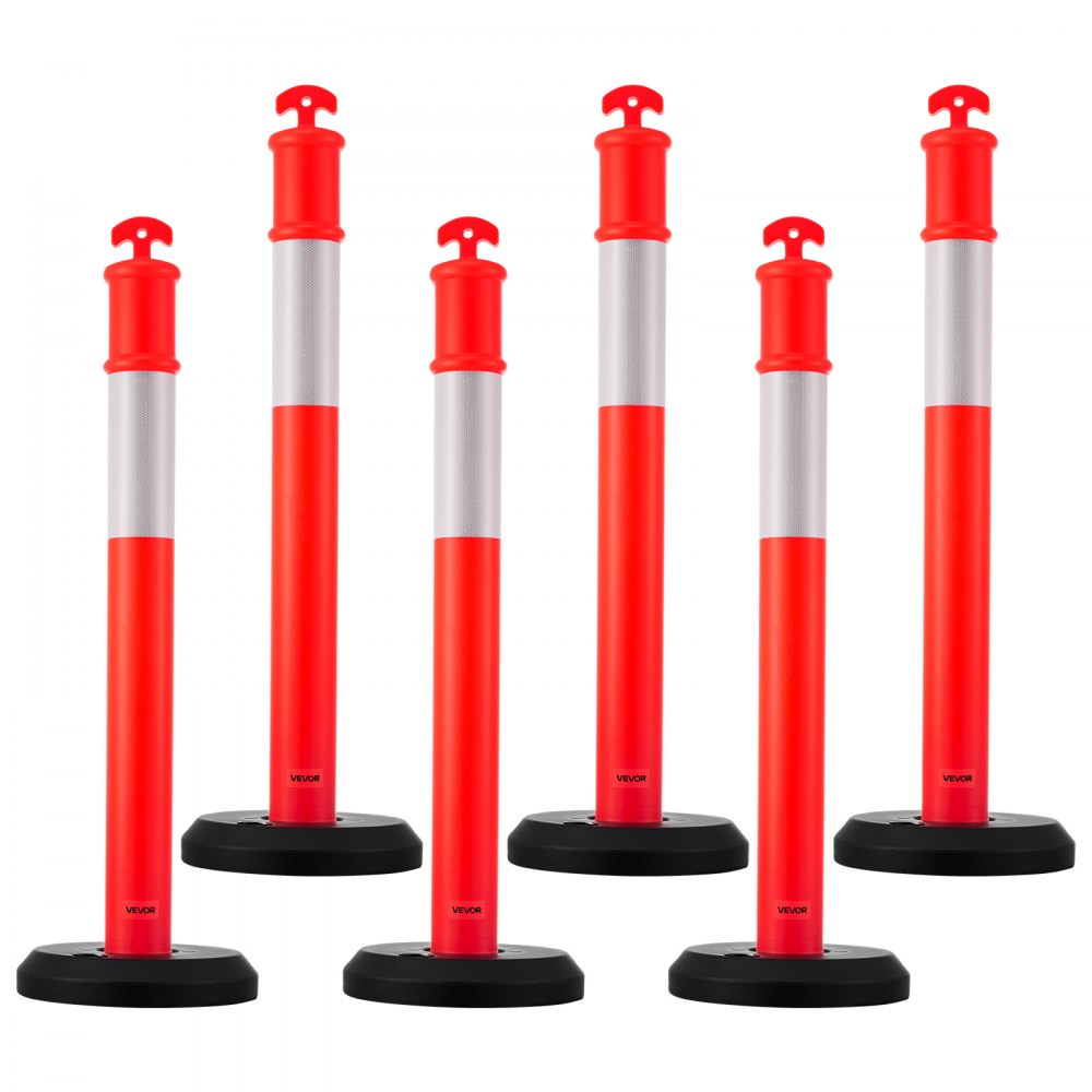 VEVOR Postes de Tráfico 6 Piezas Bolardo de Tráfico 1140 mm con Base Rellenable y Banda Reflectante Postes de Barrera para Estacionamiento, Garajes, Estadios Deportivos, Lugares de Exhibición, Rojo
