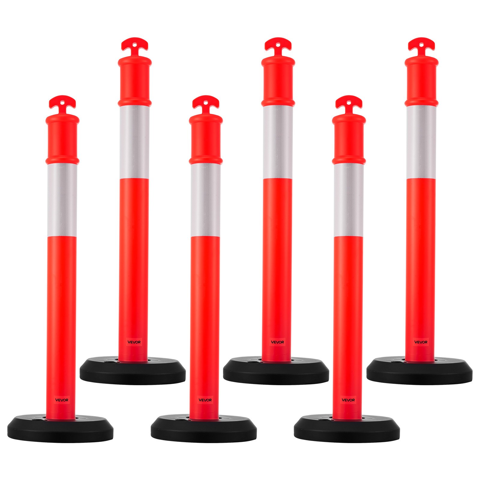 VEVOR Postes de Tráfico 6 Piezas Bolardo de Tráfico 1140 mm con Base Rellenable y Banda Reflectante Postes de Barrera para Estacionamiento, Garajes, Estadios Deportivos, Lugares de Exhibición, Rojo