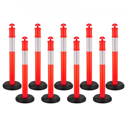 VEVOR Postes de Tráfico 9 Piezas Bolardo de Tráfico 1140 mm con Base Rellenable y Banda Reflectante Postes de Barrera para Estacionamiento, Garajes, Estadios Deportivos, Lugares de Exhibición, Rojo