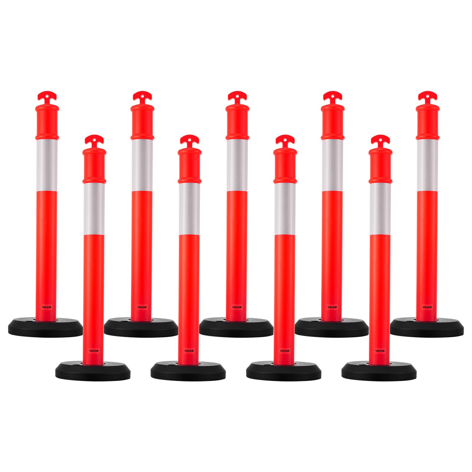 VEVOR Postes de Tráfico 9 Piezas Bolardo de Tráfico 1140 mm con Base Rellenable y Banda Reflectante Postes de Barrera para Estacionamiento, Garajes, Estadios Deportivos, Lugares de Exhibición, Rojo