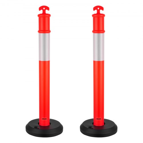 VEVOR Postes de Tráfico 2 Piezas Bolardo de Tráfico 1140 mm con Base Rellenable y Banda Reflectante Postes de Barrera para Estacionamiento, Garajes, Estadios Deportivos, Lugares de Exhibición, Rojo