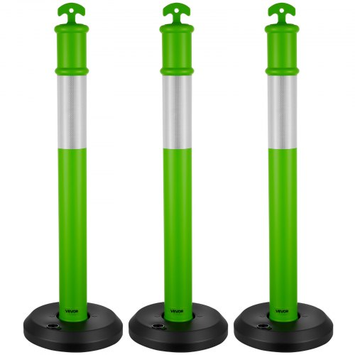VEVOR Postes de Tráfico 3 Piezas Bolardo de Tráfico 1140 mm con Base Rellenable y Banda Reflectante Postes de Barrera para Estacionamiento, Garajes, Estadios Deportivos, Lugares de Exhibición, Verde
