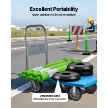 VEVOR Postes de Tráfico 3 Piezas Bolardo de Tráfico 1140 mm con Base Rellenable y Banda Reflectante Postes de Barrera para Estacionamiento, Garajes, Estadios Deportivos, Lugares de Exhibición, Verde