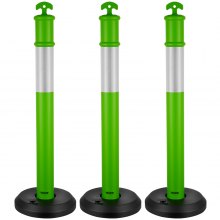 VEVOR Postes de Tráfico 3 Piezas Bolardo de Tráfico 1140 mm con Base Rellenable y Banda Reflectante Postes de Barrera para Estacionamiento, Garajes, Estadios Deportivos, Lugares de Exhibición, Verde