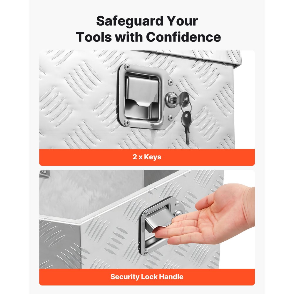VEVOR Caja de Herramientas para Remolque de Aluminio, 737 x 410 x 457 mm, Caja de Transporte de Gran Capacidad, Alta Resistencia, con Llaves y Cerradura para Autocaravana SUV Camioneta Todoterreno RV
