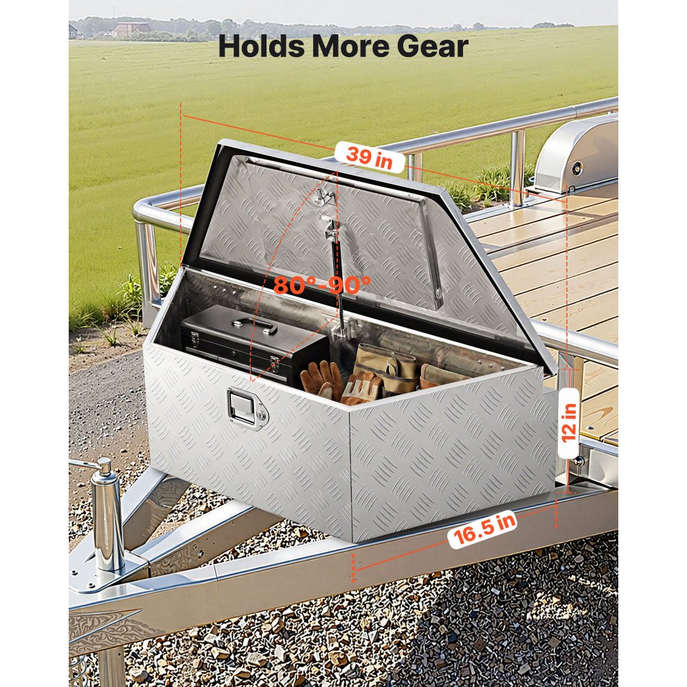 VEVOR Caja de Herramientas para Remolque de Aluminio, 990 x 419 x 305 mm, Caja de Transporte de Alta Resistencia, Gran Capacidad, con Cerradura y Llaves para RV Camioneta Autocaravana SUV Todoterreno