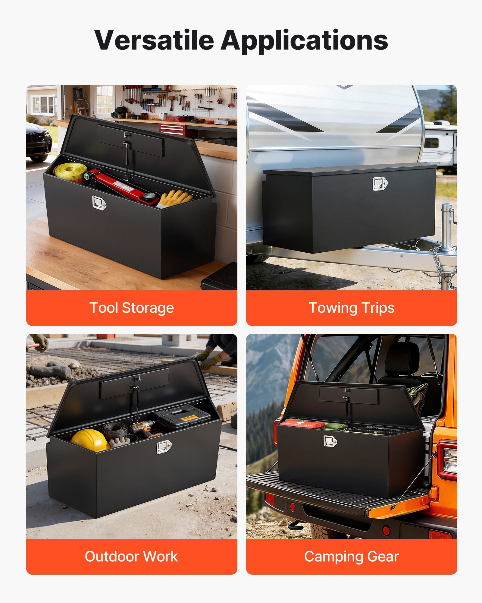 VEVOR Caja de Herramientas para Remolque de Acero Laminado, 1245 x 353 x 470 mm, Caja de Transporte Impermeable, Alta Resistencia, Gran Capacidad, con Cerradura y Llaves para RV Camioneta Autocaravana