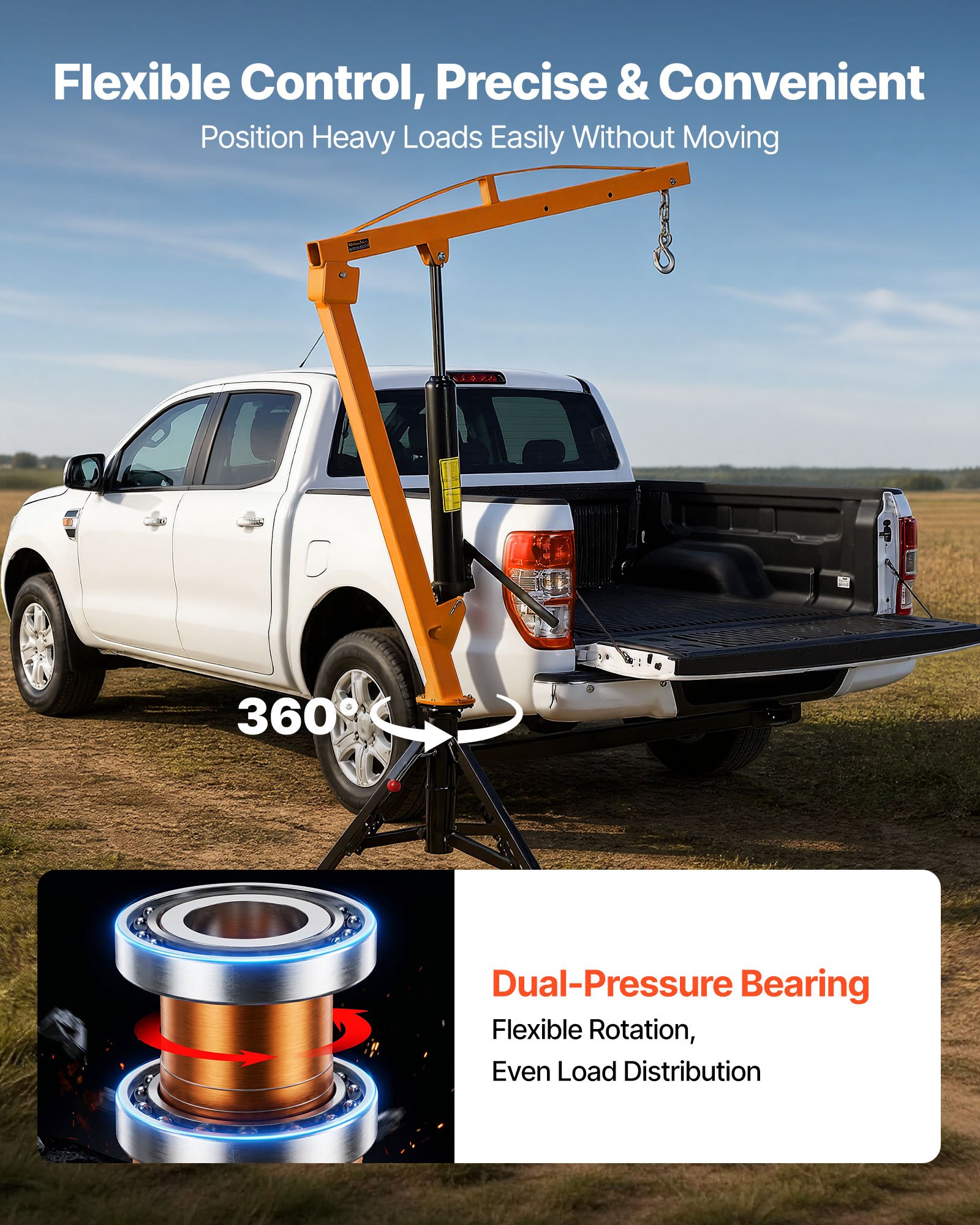 VEVOR Grúa para Camioneta Capacidad de Carga 453,6 kg, con Gato Hidráulico de 8 T, Pluma Telescópica Rotación 360°, Base de Acero, Grúa Pickup Plegable para Elevación de Equipos, Fardos de Pienso