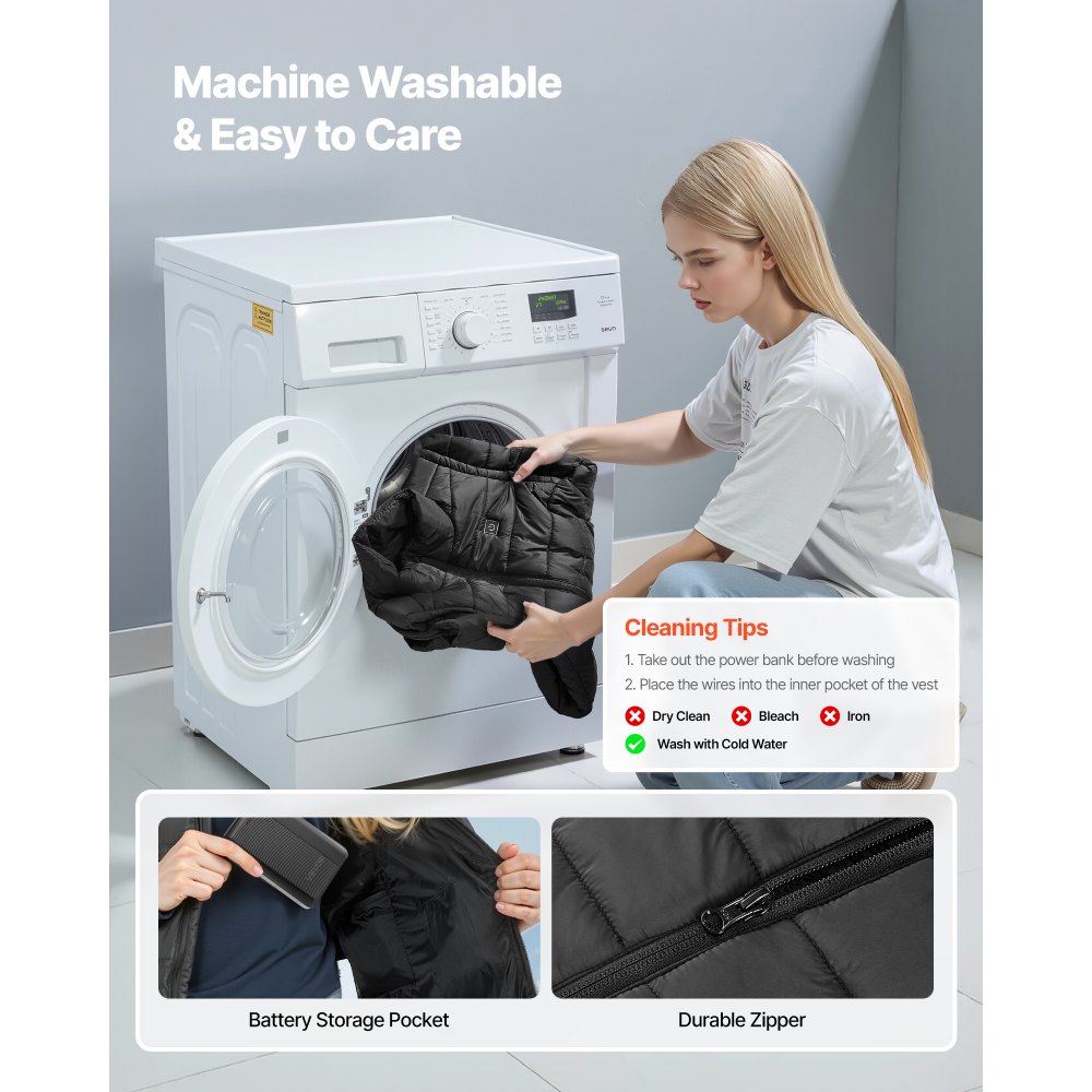 VEVOR Chaleco Calefactable para Mujer, Batería 16000 mAh y 8 Zonas de Calentamiento, Recargable, de Invierno, con 3 Niveles de Intensidad, Ideal para Senderismo, Camping, Pesca y Esquí, Talla S
