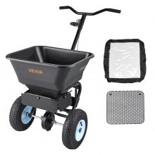 VEVOR Esparcidor de Empuje Manual Capacidad de 45,2 kg, Esparcidor de Compost con Rejilla de Tolva y Ruedas, Ancho de Esparcimiento de 0 a 3 m para Semillas y Fertilizantes, para Jardín, Césped