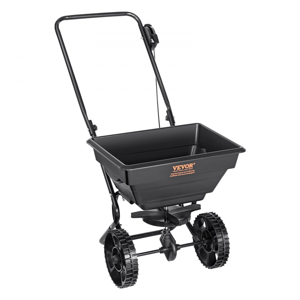 VEVOR Esparcidor de Abonos 11 kg Esparcidor de Sal Quitanieves de Semillas con Ruedas Grandes 203 mm 15 L Tolva Sembradora de Semillas de Césped de Acero para Residencial, Agrícola, Terrenos, Negro