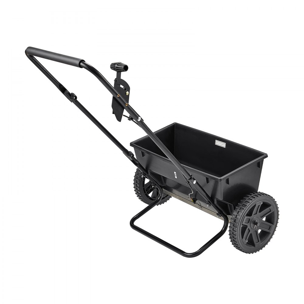 VEVOR Esparcidor de Empuje Manual Capacidad de 22,6 kg Ancho de Esparcimiento de 46 cm con Neumáticos de 25,4 cm Esparcidor de Césped con Rejilla de Tolva para Semillas, Fertilizantes, Negro