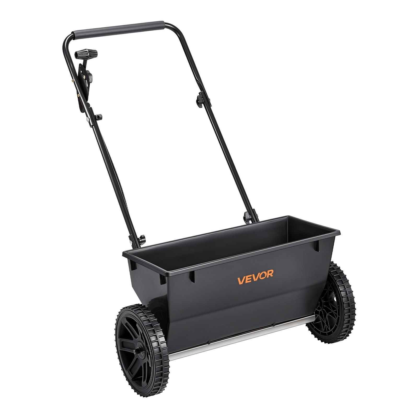 VEVOR Esparcidor de Empuje Manual Capacidad de 22,6 kg Ancho de Esparcimiento de 46 cm con Neumáticos de 25,4 cm Esparcidor de Césped con Rejilla de Tolva para Semillas, Fertilizantes, Negro