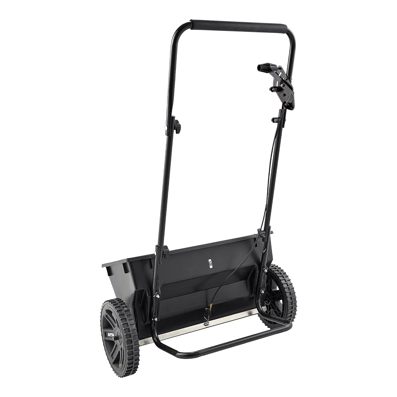 VEVOR Esparcidor de Empuje Manual Capacidad de 22,6 kg Ancho de Esparcimiento de 46 cm con Neumáticos de 25,4 cm Esparcidor de Césped con Rejilla de Tolva para Semillas, Fertilizantes, Negro