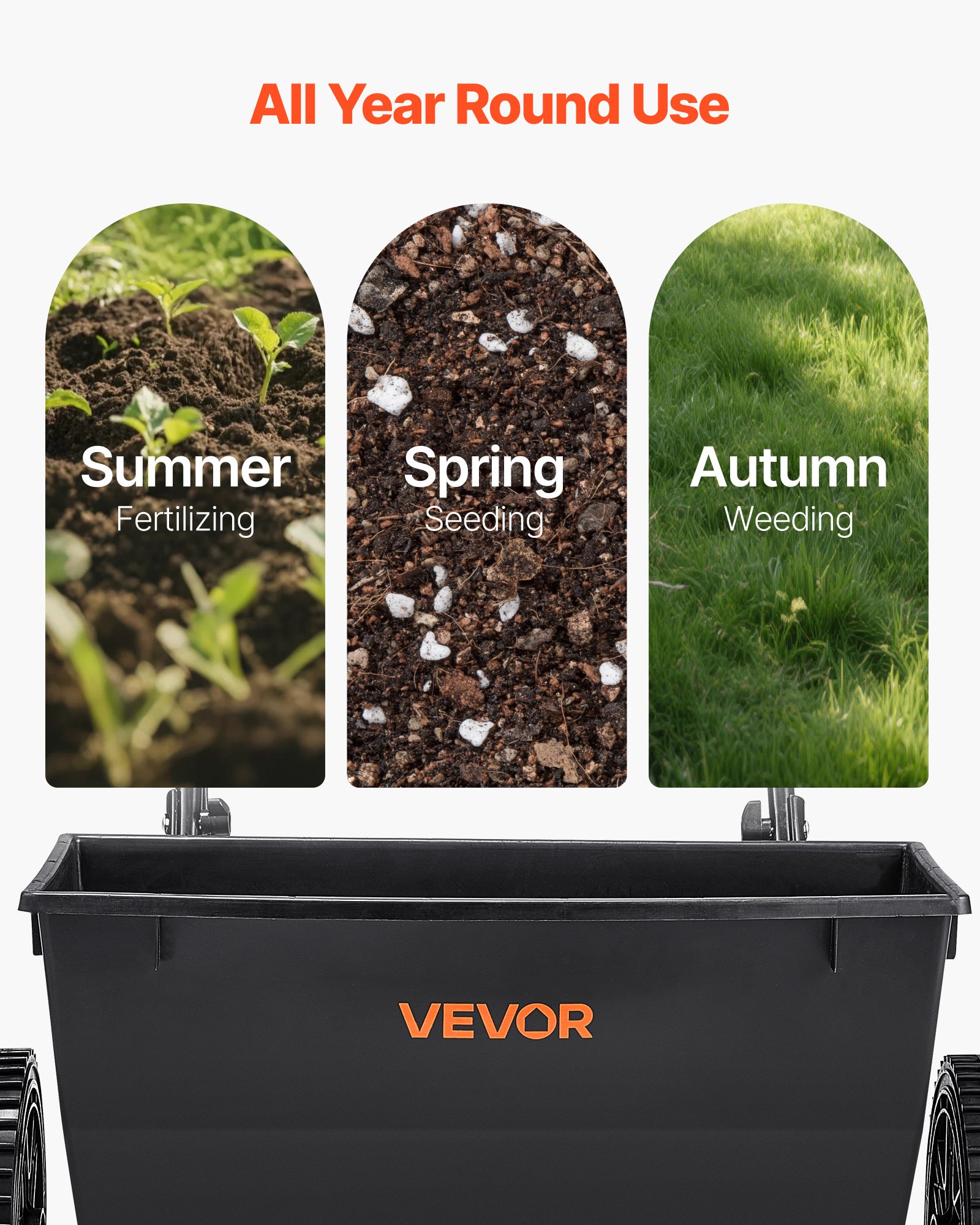 VEVOR Esparcidor de Empuje Manual Capacidad Carga de 22,6 kg, Esparcidor de Compost con Tolva y Ruedas, Ancho de Esparcimiento de 460 mm, para Semillas y Fertilizantes, para Jardín, Césped, Patio