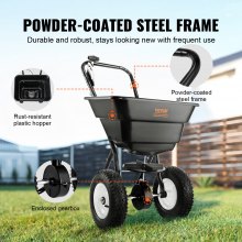 VEVOR Esparcidor de Abonos 36 kg Esparcidor de Sal Quitanieves de Semillas con Ruedas Grandes 305mm 25,5 L Tolva Sembradora de Semillas de Césped de Acero para Terrenos Residenciales, Agrícolas, Negro
