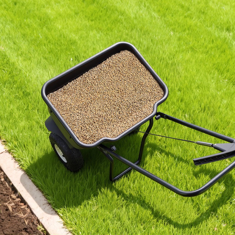 VEVOR Carro Esparcidor Manual, Ancho de Esparcimiento de 3,6 m, Sembradora de Semillas, Capacidad de Carga 36,3 kg, Distribuidor para Abono Turba Fertilizante Cal y Sal Arena, para Jardín Carretera
