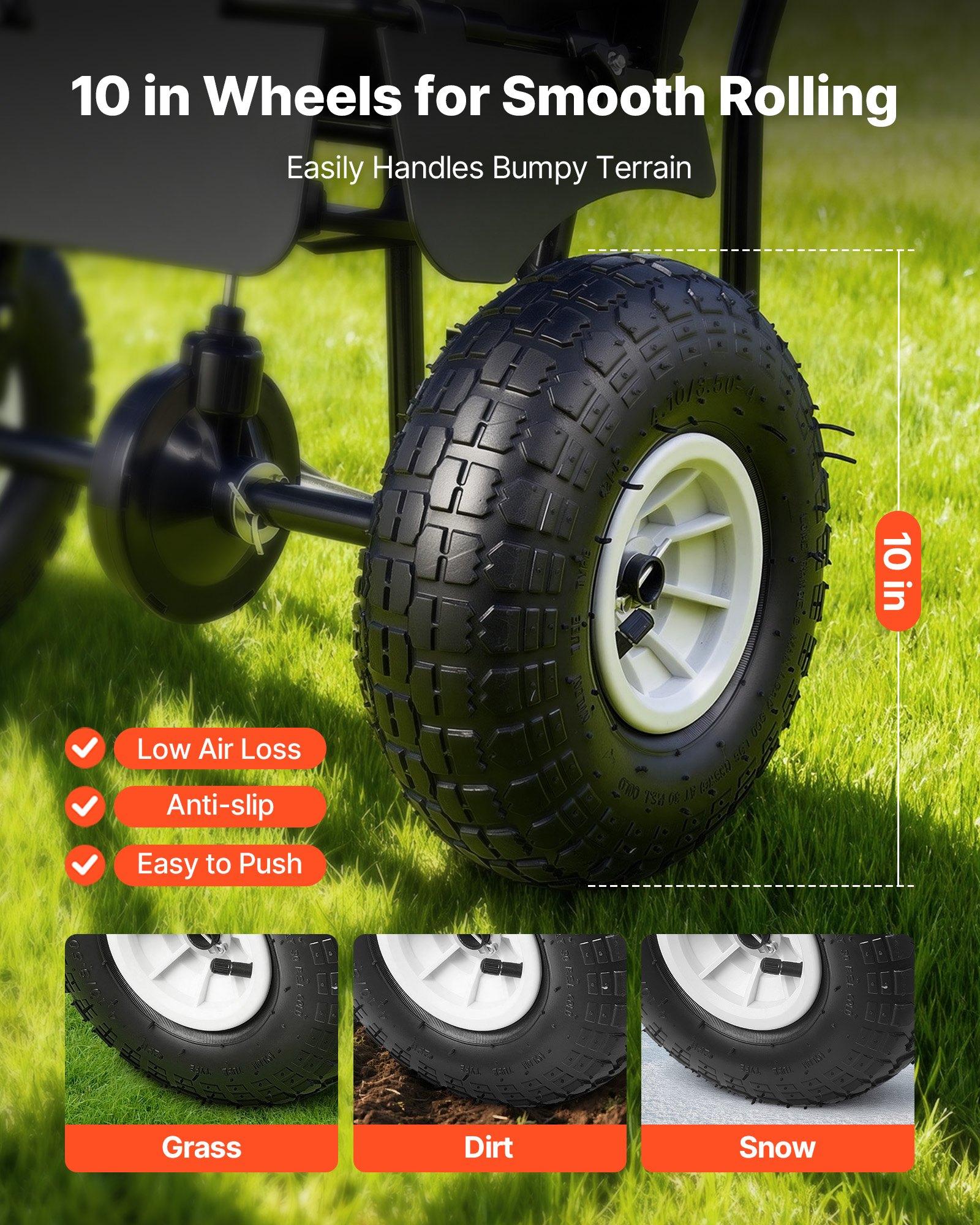 VEVOR Carro Esparcidor Manual, Ancho de Esparcimiento de 3,6 m, Sembradora de Semillas, Capacidad de Carga 36,3 kg, Distribuidor para Abono Turba Fertilizante Cal y Sal Arena, para Jardín Carretera