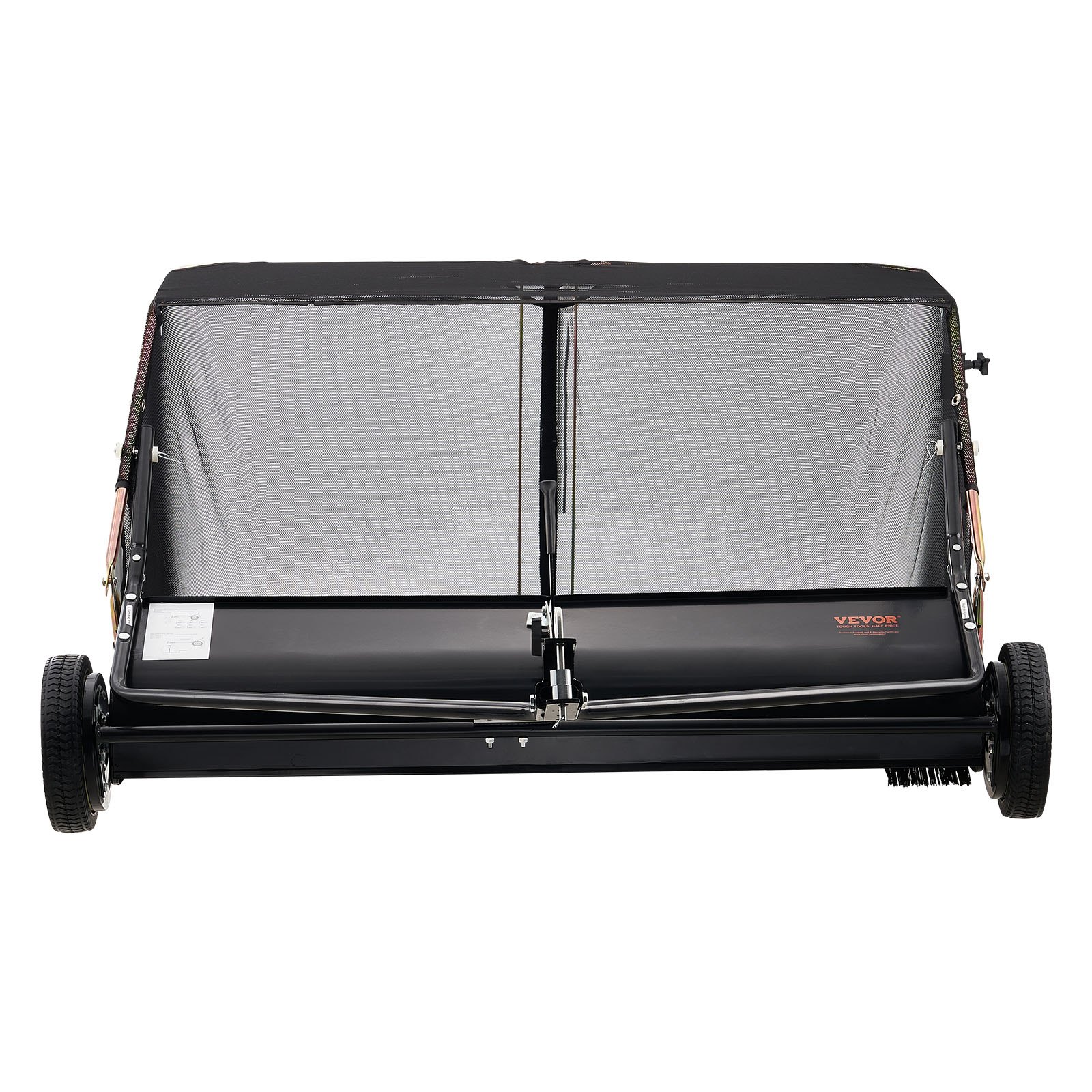 VEVOR Barredora de Césped de Remolque Ancho de 132 cm, Recolector de Hojas Escombros con Ruedas, Barredora Remolcable para Tractor Resistente con Altura de Barrido Ajustable para Patio, Granja
