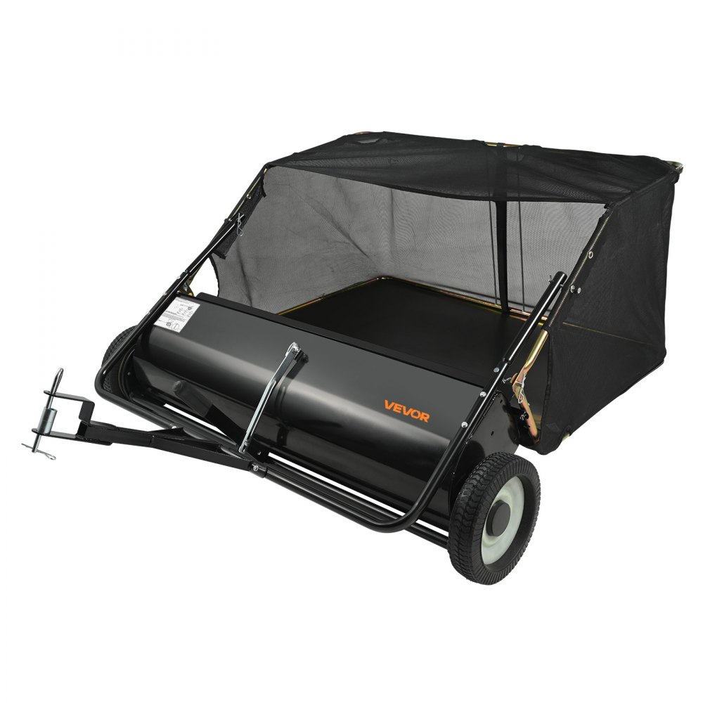 VEVOR Barredora de Césped de Remolque Ancho de 111,8 cm, Recolector de Hojas Capacidad de 7,6 m³, Barredora Remolcable para Tractor Resistente con Altura de Barrido Ajustable para Patio, Granja