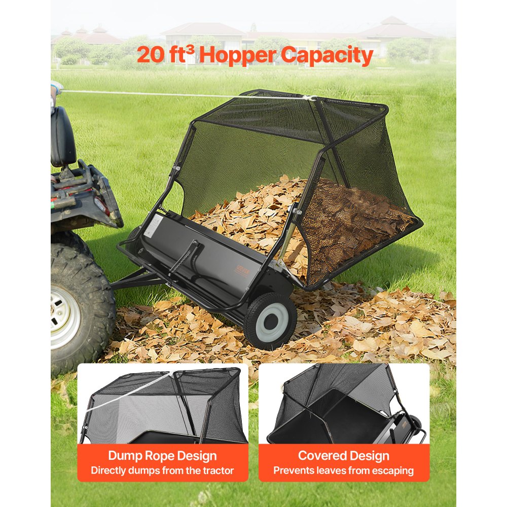 VEVOR Barredora de Césped de Remolque Ancho de 122 cm, Recolector de Hojas Capacidad de 7,8 m³, Barredora Remolcable para Tractor Resistente con Altura de Barrido Ajustable para Patio, Granja