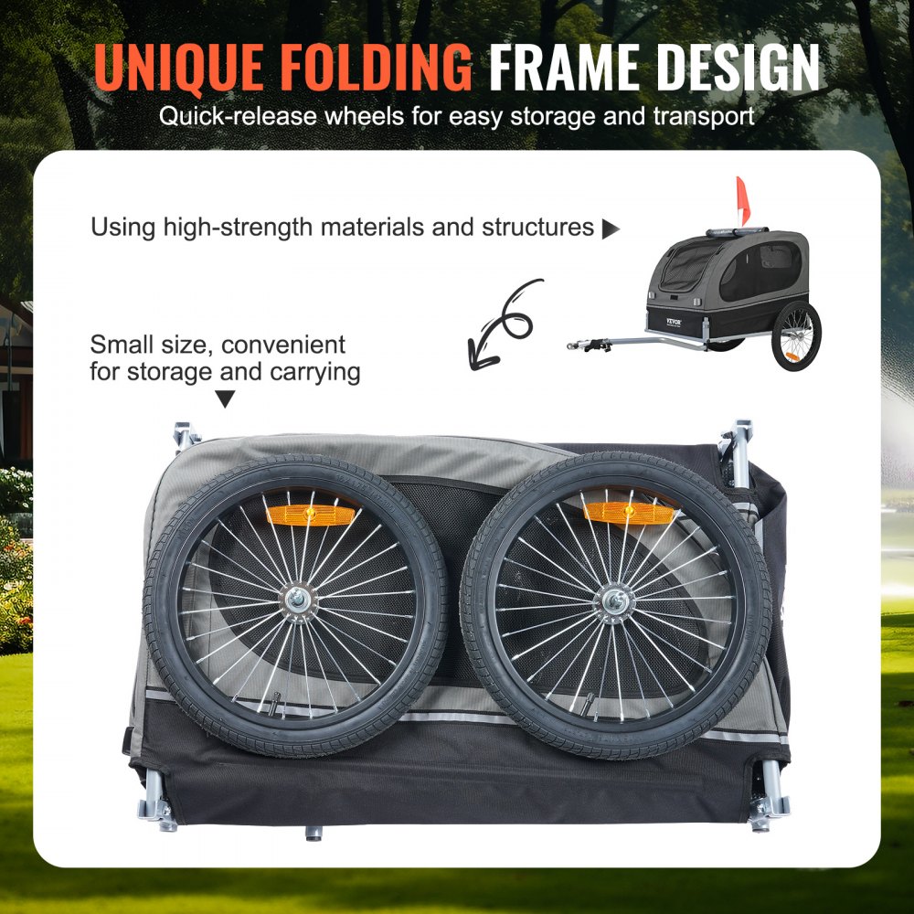 VEVOR Remolque Plegable para Bicicleta para Perros Carga de 40 kg Portabicicletas para Mascotas Marco Fácil de Plegar con Ruedas de Liberación Rápida, Acoplador Universal para Bicicleta, Reflectores