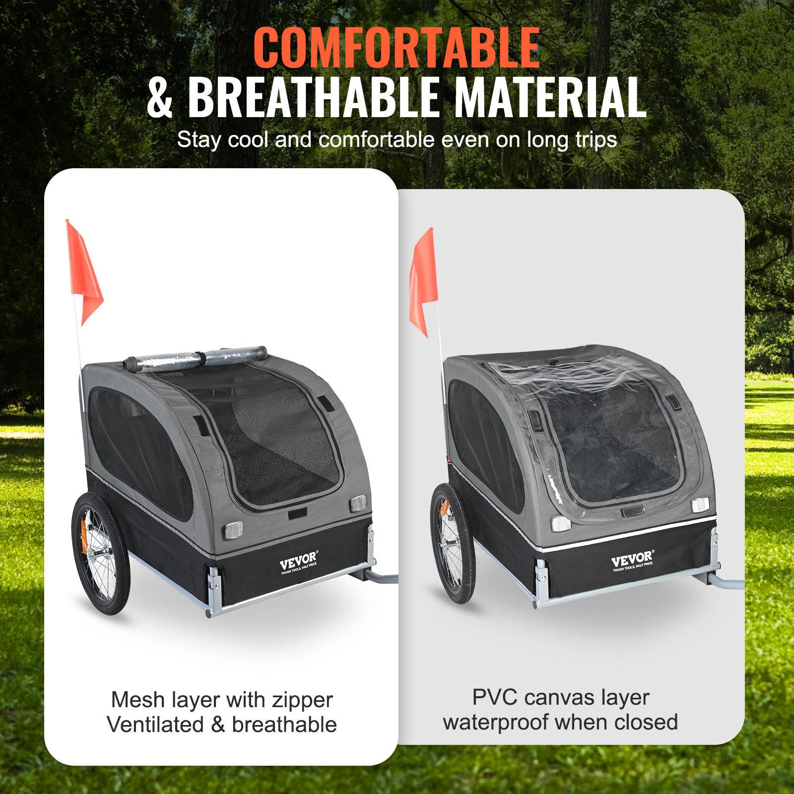 VEVOR Remolque Plegable para Bicicleta para Perros Carga de 40 kg Portabicicletas para Mascotas Marco Fácil de Plegar con Ruedas de Liberación Rápida, Acoplador Universal para Bicicleta, Reflectores