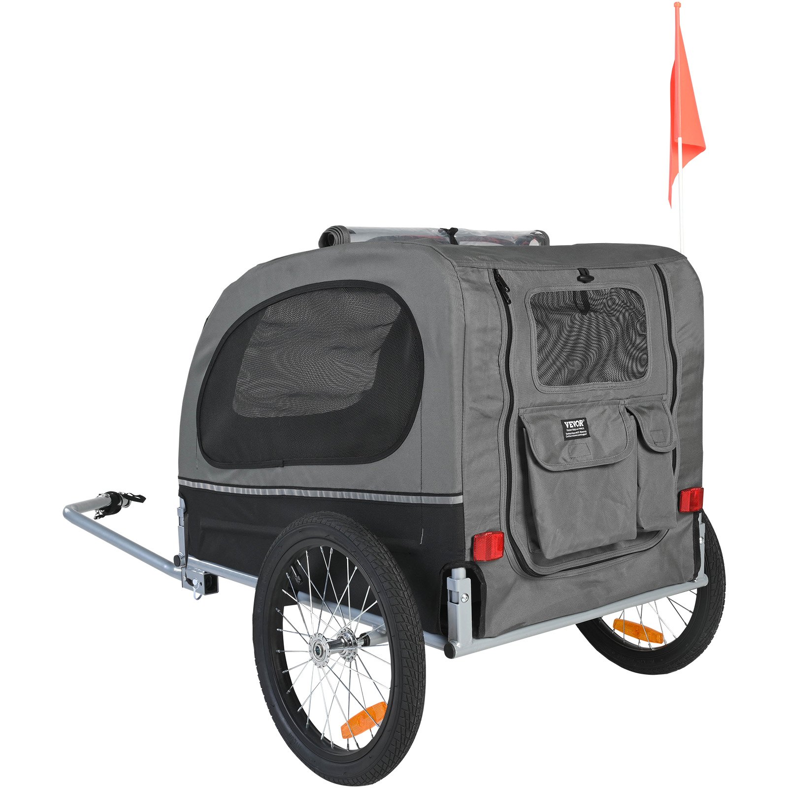 VEVOR Remolque Plegable para Bicicleta para Perros Carga de 40 kg Portabicicletas para Mascotas Marco Fácil de Plegar con Ruedas de Liberación Rápida, Acoplador Universal para Bicicleta, Reflectores