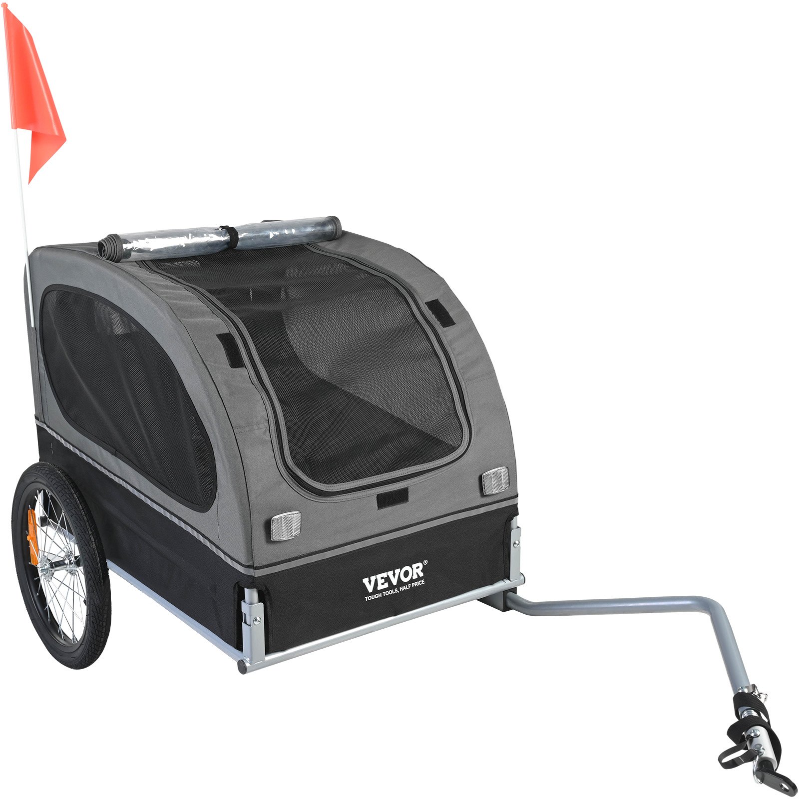 VEVOR Remolque Plegable para Bicicleta para Perros Carga de 40 kg Portabicicletas para Mascotas Marco Fácil de Plegar con Ruedas de Liberación Rápida, Acoplador Universal para Bicicleta, Reflectores
