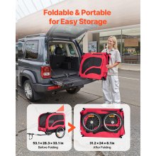 VEVOR Remolque de Bicicleta para Perros, Carga de 45 kg, Portabicicletas Plegable para Perros Pequeños/Grandes con Rueda de Liberación Rápida, Enganche Universal, Reflector, Bandera y Correa Interior