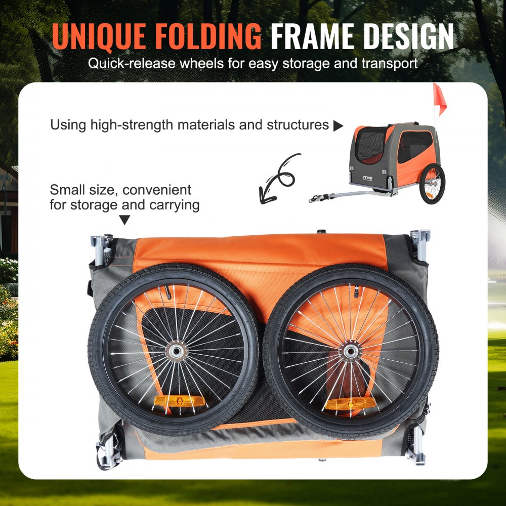 VEVOR Remolque Plegable para Bicicleta para Perros Carga de 30 kg Portabicicletas para Mascotas Marco Fácil de Plegar con Ruedas de Liberación Rápida, Acoplador Universal para Bicicleta, Reflectores
