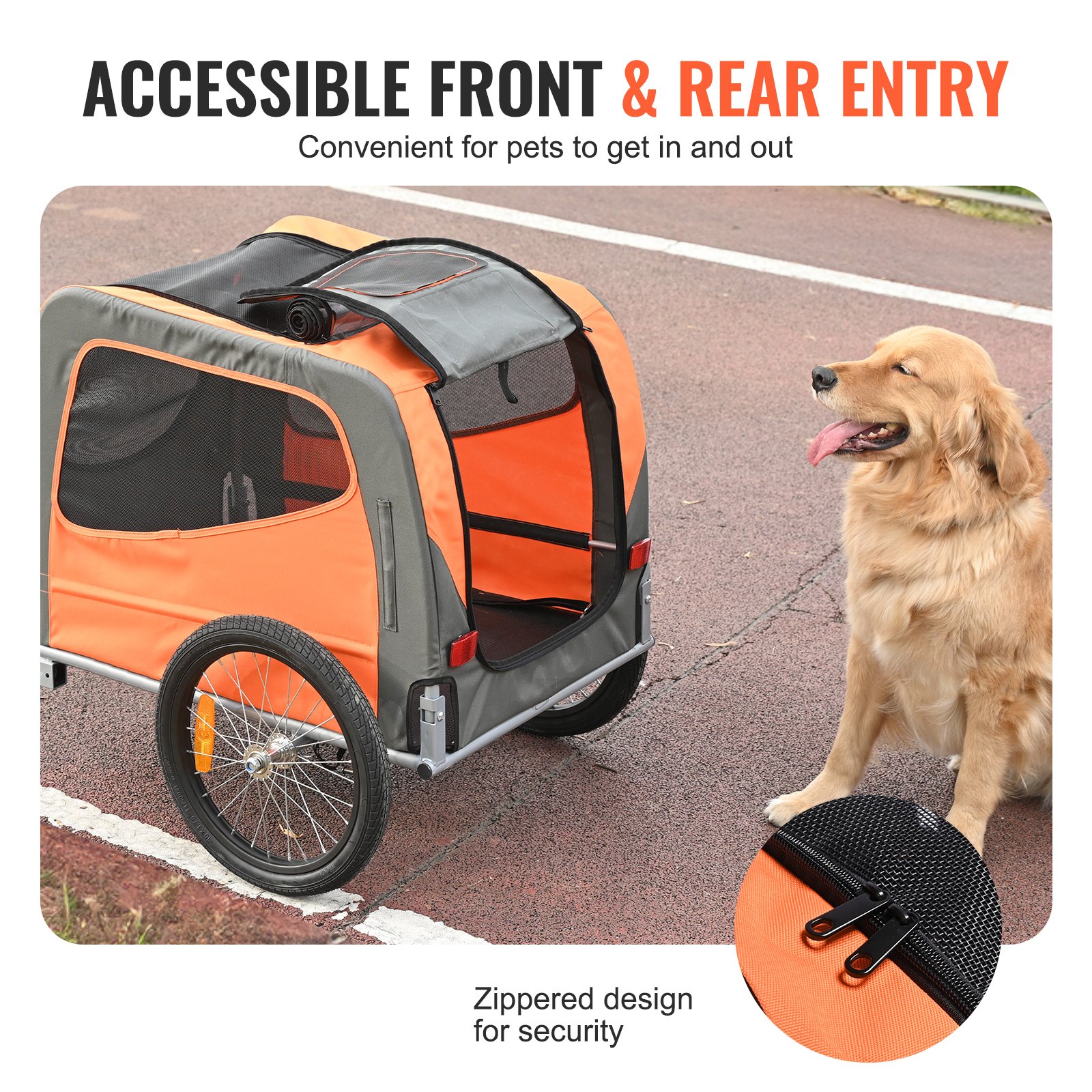 VEVOR Remolque Plegable para Bicicleta para Perros Carga de 30 kg Portabicicletas para Mascotas Marco Fácil de Plegar con Ruedas de Liberación Rápida, Acoplador Universal para Bicicleta, Reflectores