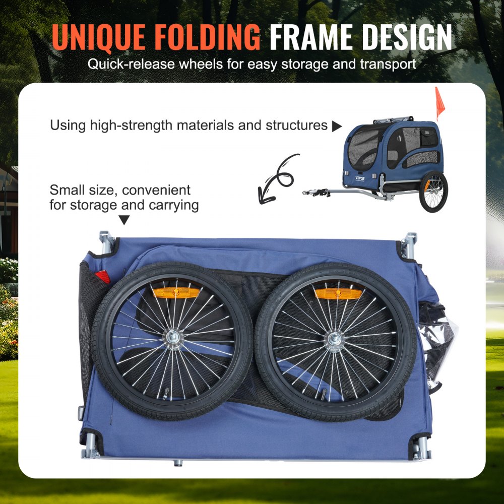 VEVOR Remolque Plegable para Bicicleta para Perros Carga de 45 kg Portabicicletas para Mascotas Marco Fácil de Plegar con Ruedas de Liberación Rápida, Acoplador Universal para Bicicleta, Reflectores