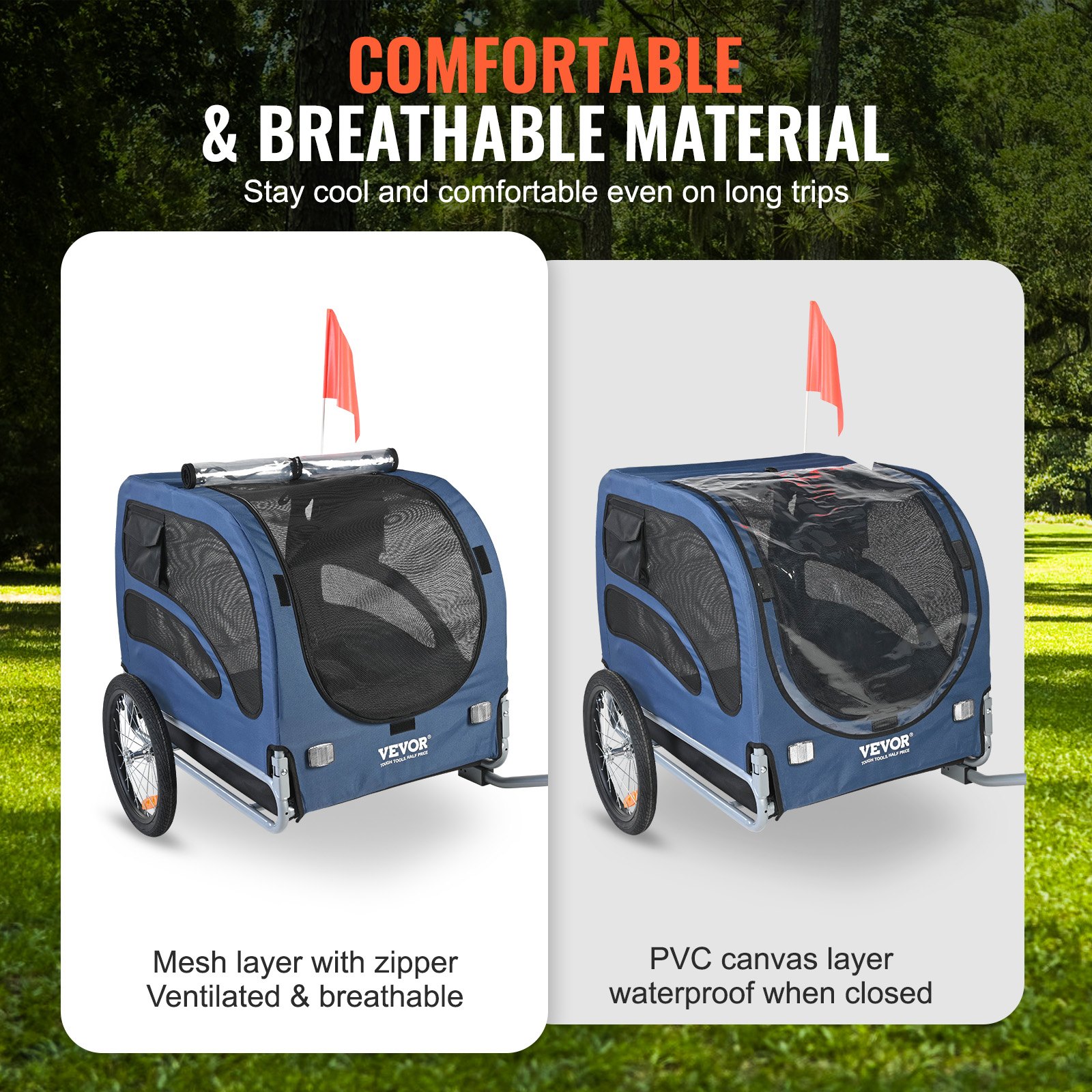 VEVOR Remolque Plegable para Bicicleta para Perros Carga de 45 kg Portabicicletas para Mascotas Marco Fácil de Plegar con Ruedas de Liberación Rápida, Acoplador Universal para Bicicleta, Reflectores