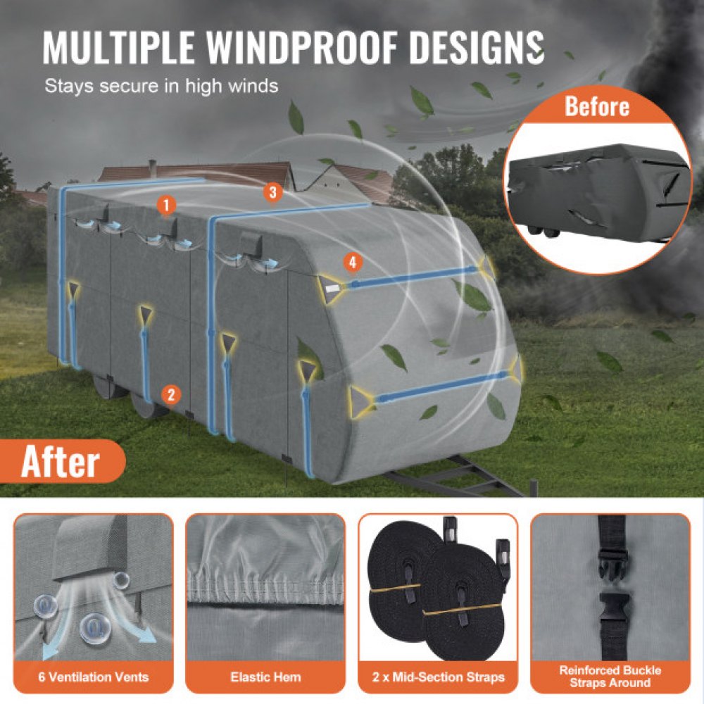 VEVOR Funda para Caravana de Tela Oxford 300D, Resistente al Viento y Antidesgarro, Clase A, con Bolsa de Almacenamiento, Parches de Reparación, Correas y Fundas de Neumáticos, 9,8 x 2,7 x 2,8 m