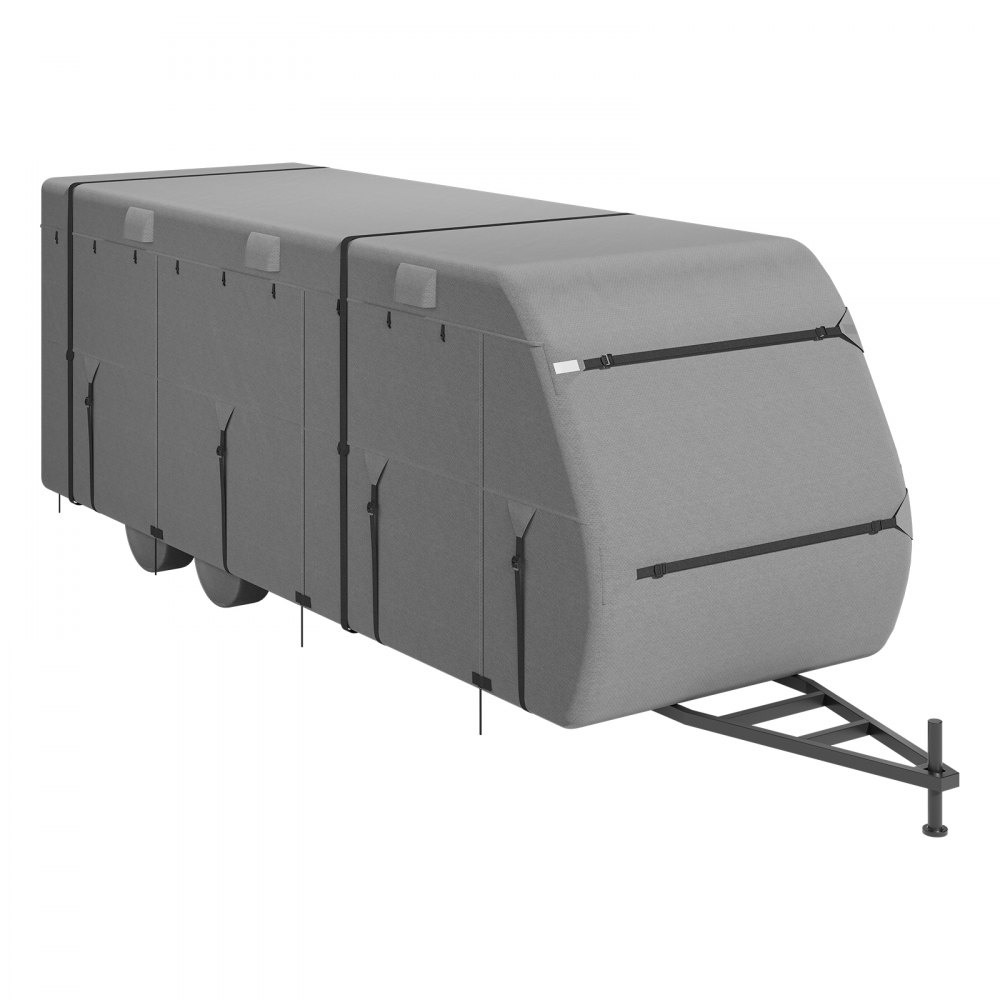VEVOR Funda para Caravana de Viaje de Tela no Tejida de 4 Capas, Resistente al Viento y Antidesgarros de Clase A, con Bolsa de Almacenamiento, Parches de Reparación, Correas, 6,4 x 2,6 x 2,7 m, Gris