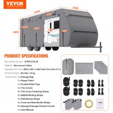 VEVOR Funda para Caravana Viaje de Tela no Tejida Clase A 6,4 x 2,6 x 2,7 m Gris