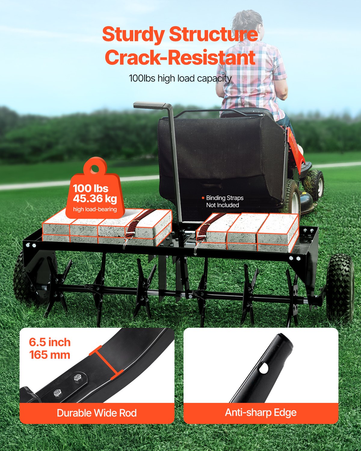 VEVOR Aerator 1275x980x885 mm, Lawn Aerator with Universal Coupling, Trailed Aerator with Iron Spikes, Ride-on Mower for Pulling Behind Gardens, Lawns, Farms