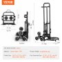 VEVOR Carro de Escalera 208 kg Carretilla de Mano Plegable para Subir Escaleras con Doble Asa, 6 Ruedas, 2 Cuerdas Elásticas, para Transporte, Almacén, Aeropuerto, Centro Comercial, Mudanzas, Oficina